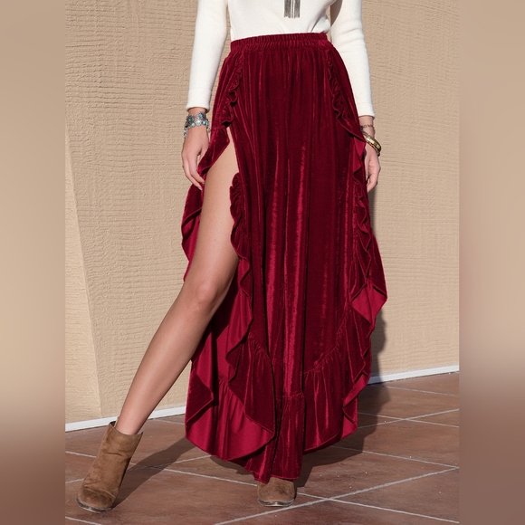 Slit Ruffled Wide Leg Pants - Picture 8 of 8